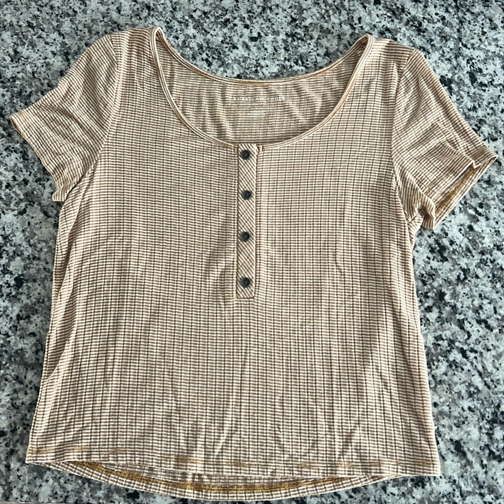 American Eagle short sleeve shirt, size M, super soft, tan w/ stripes